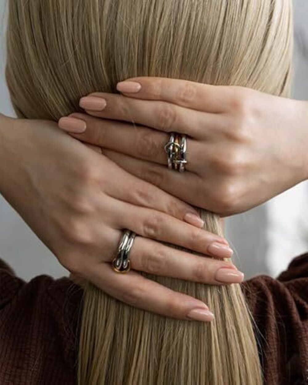 9918 Stackable Gold Rings 18K Gold Plated Interlocking Ring Stack Set Gold - Picture 7 of 7